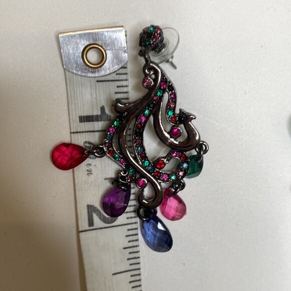 Earrings Dangling Colorful Jewels & Rhinestones Pierced EUC Sz OS Charcoal-Tone - Picture 4 of 6